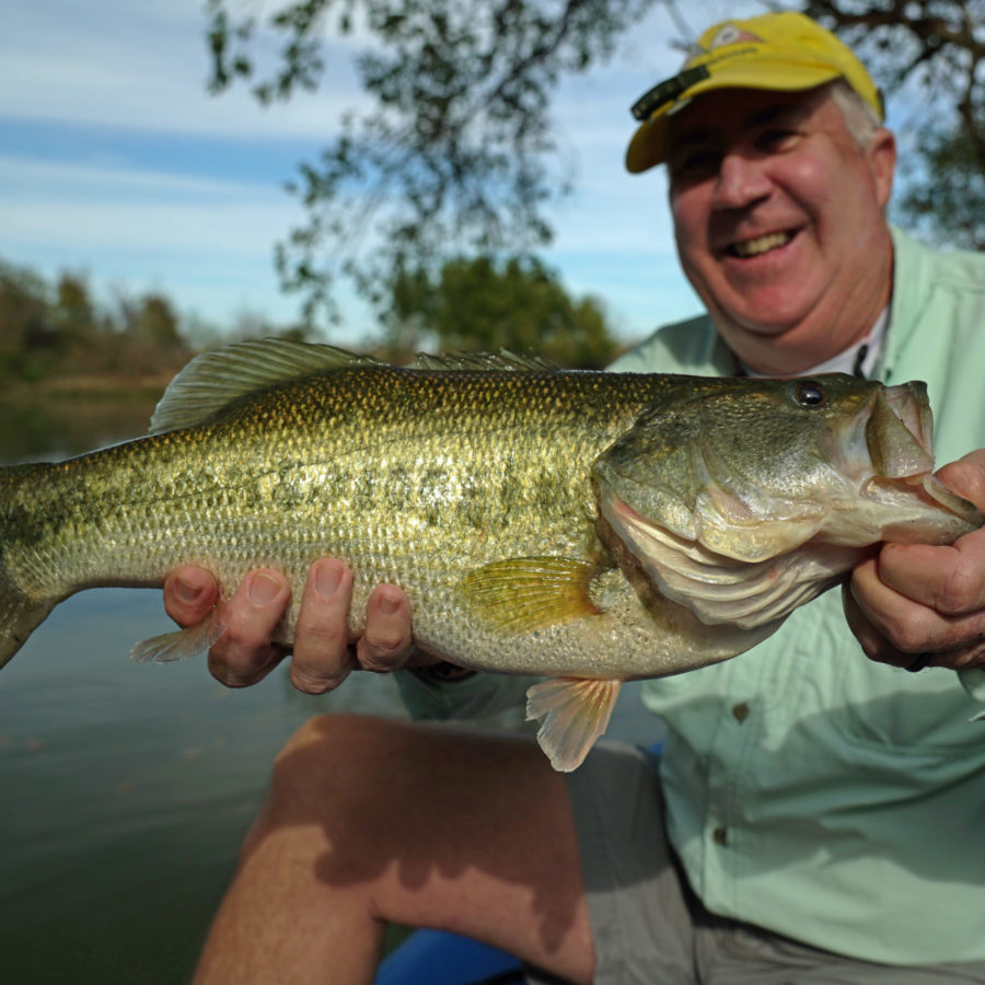 Customer with a 6 Pound Largemouth Bass caught while Fly Fishing in North Texas